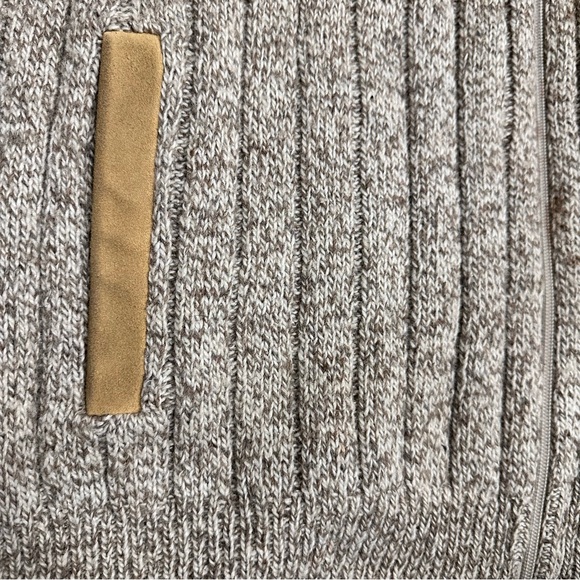 Vtg Orvis Marled Beige Wool Knit Full Zip Elbow Suede Patch Cardigan Large EUC - Picture 3 of 7